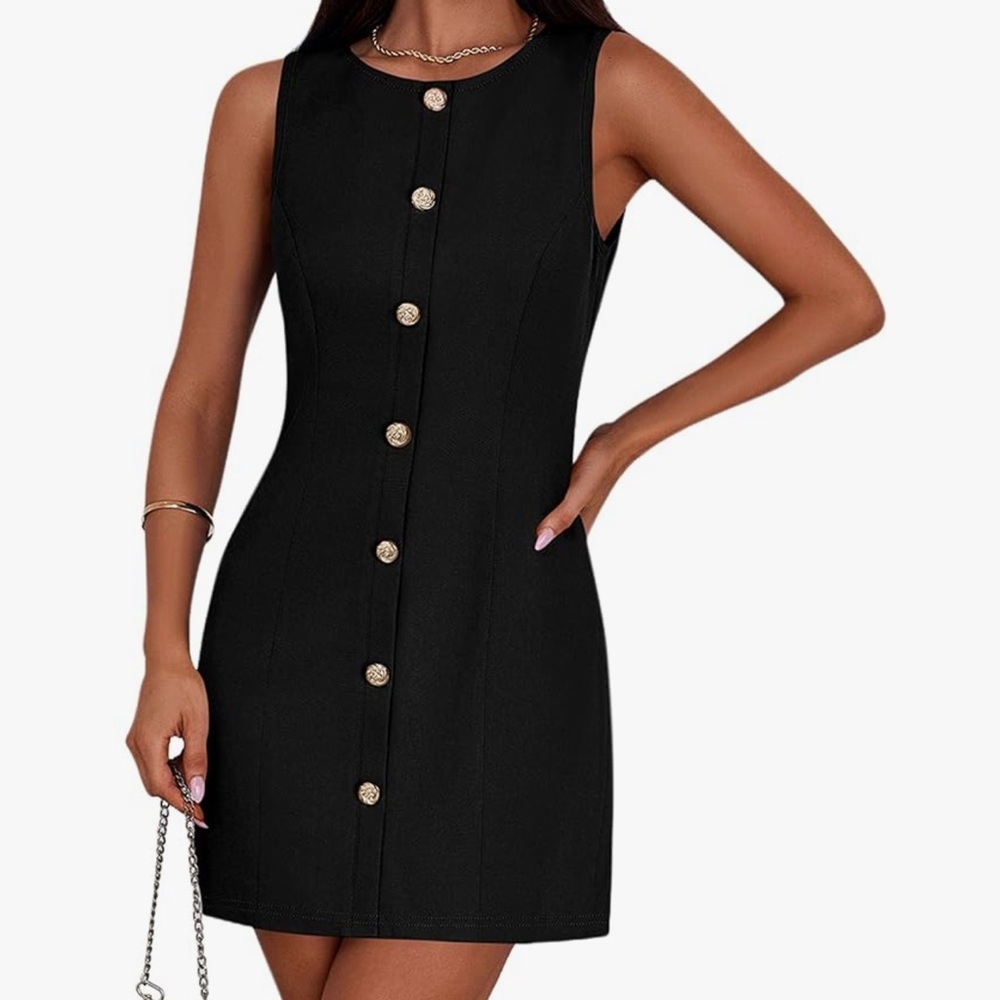 NWT Chic Black Button-Front Midi Dress Pretty Garden Medium
